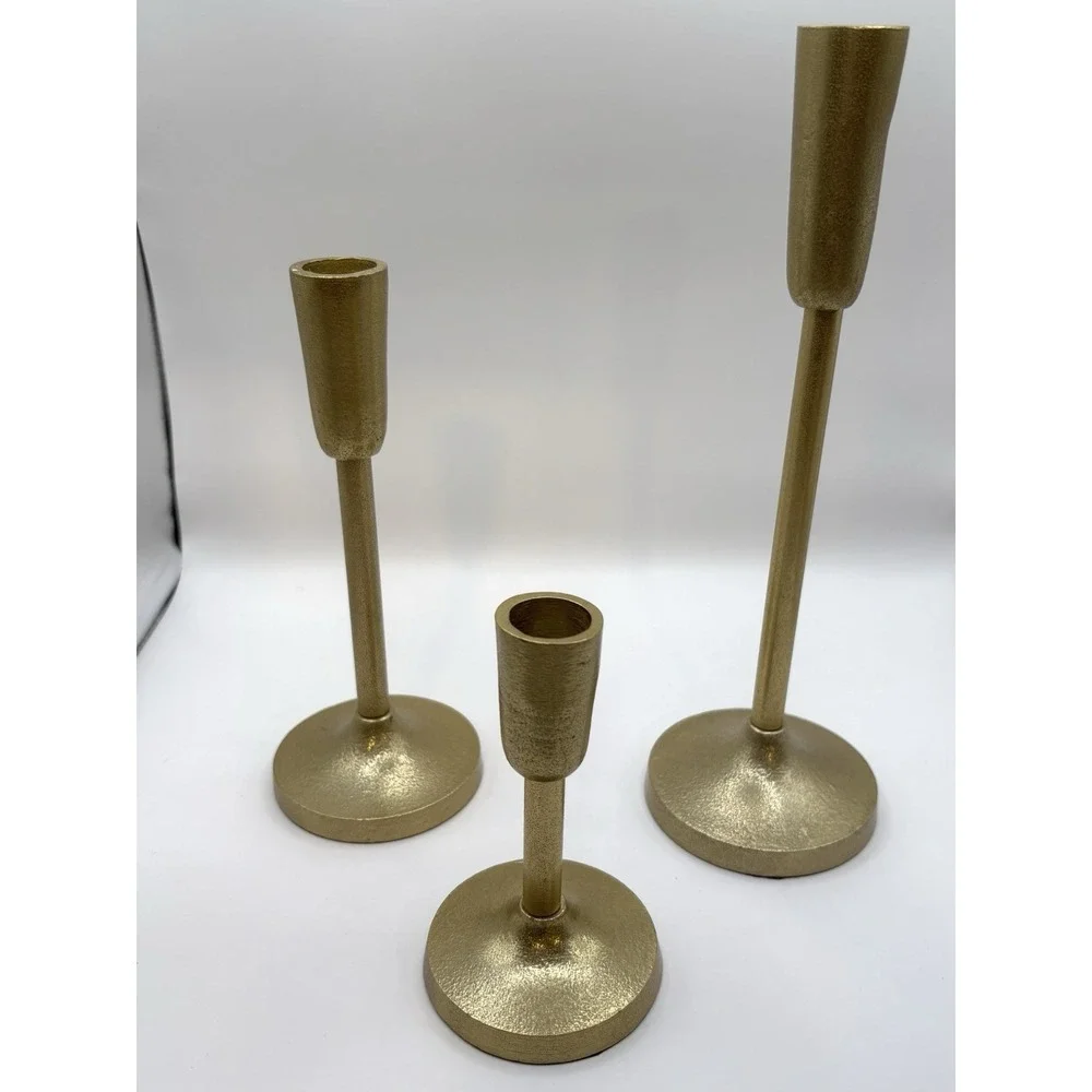 Threshold Aluminum Taper Holders Gold tone Candlestick Trio